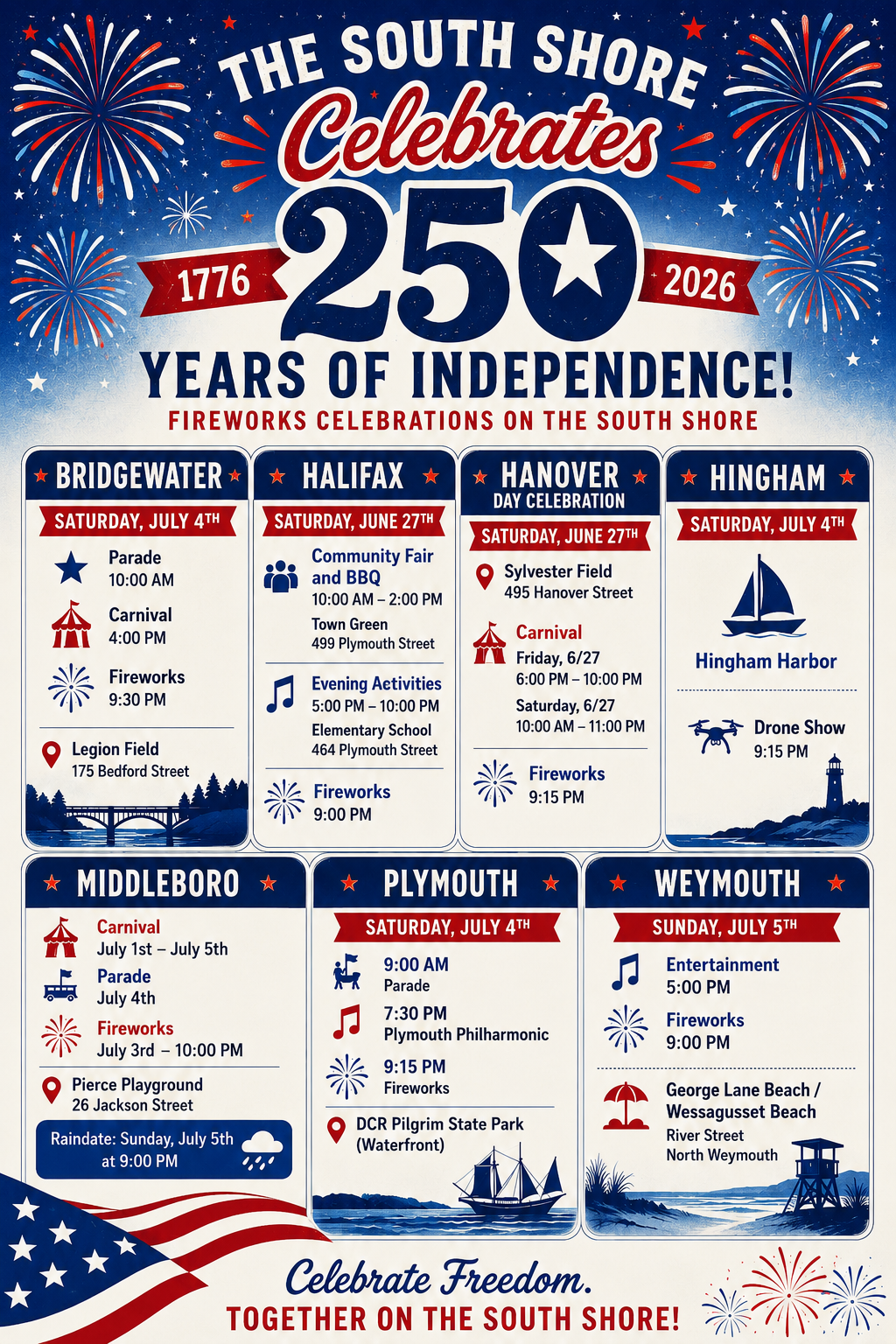 Get ready to celebrate, South Shore! This year marks 250 years of independence and our communities are coming today for a spectacular series of events!